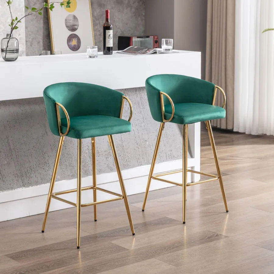 Velvet + Golden Leg Simple Bar Stool