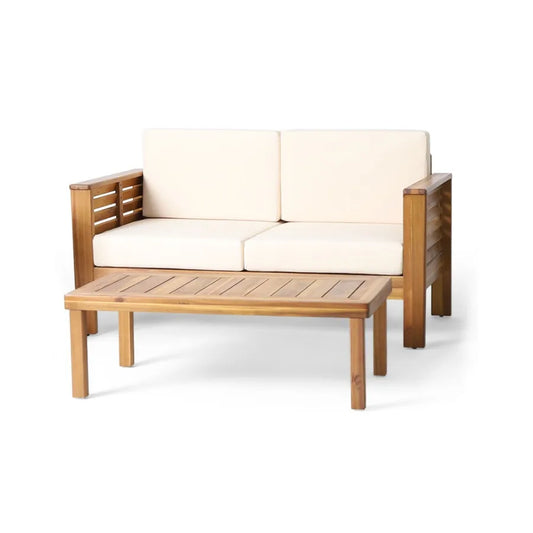 Teak Acacia Wood Loveseat and Coffee Table Set