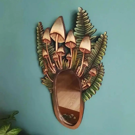 Unique Wooden Mushroom Mirror