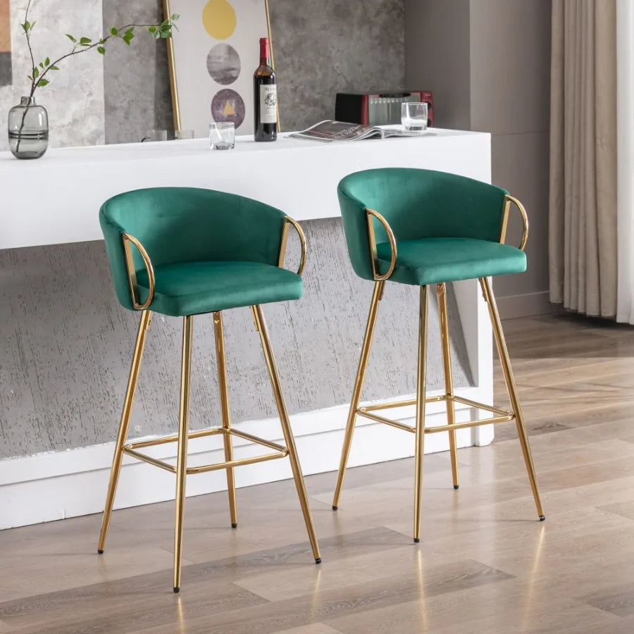 Velvet + Golden Leg Simple Bar Stool