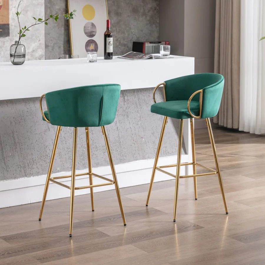 Velvet + Golden Leg Simple Bar Stool