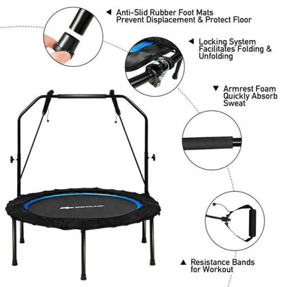 Foldable Fitness Rebounder with Resistance Bands