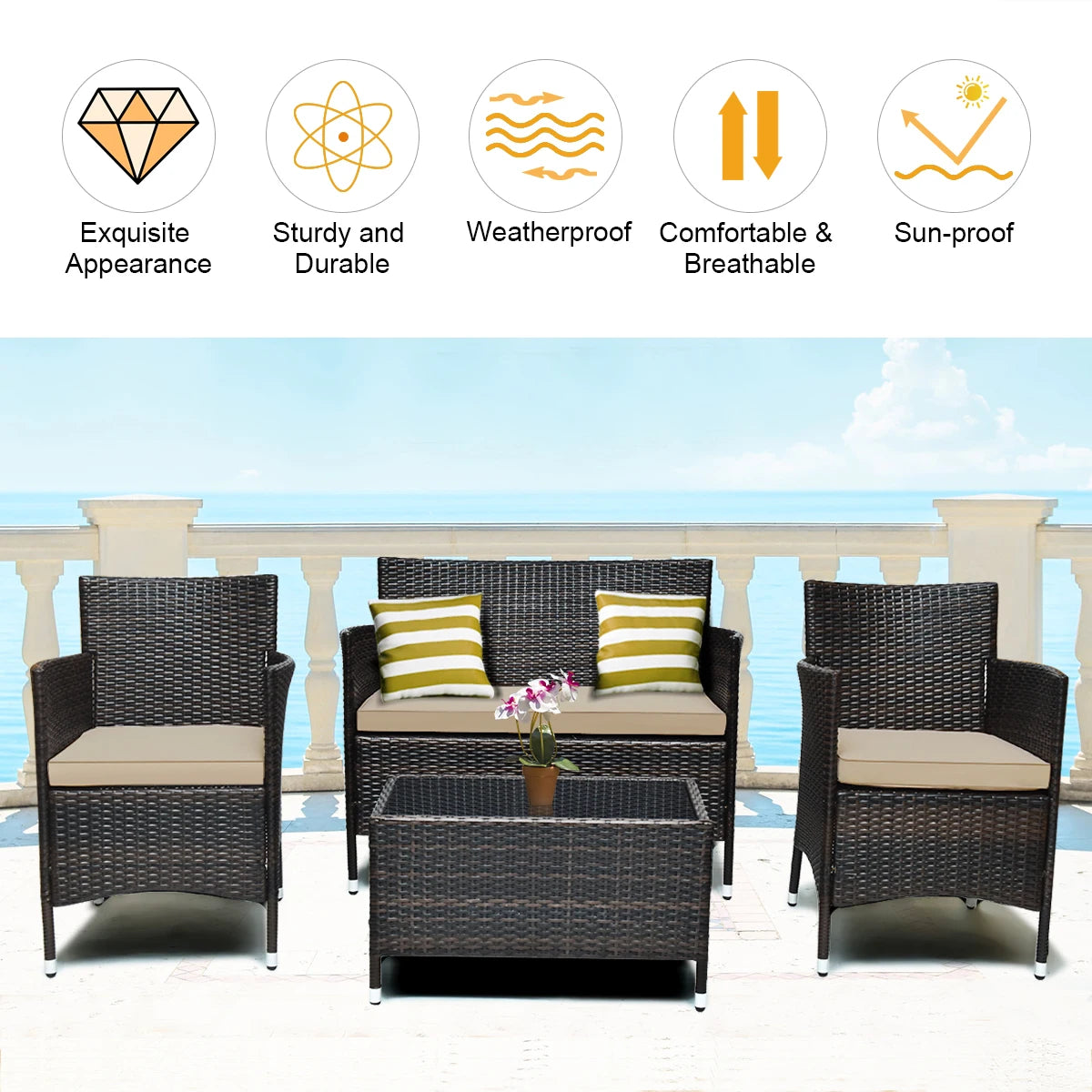 4PCS Rattan Patio Furniture Set
