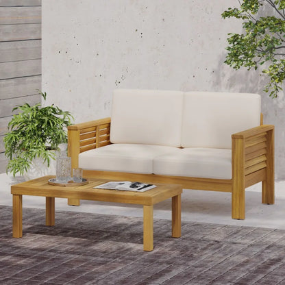 Teak Acacia Wood Loveseat and Coffee Table Set