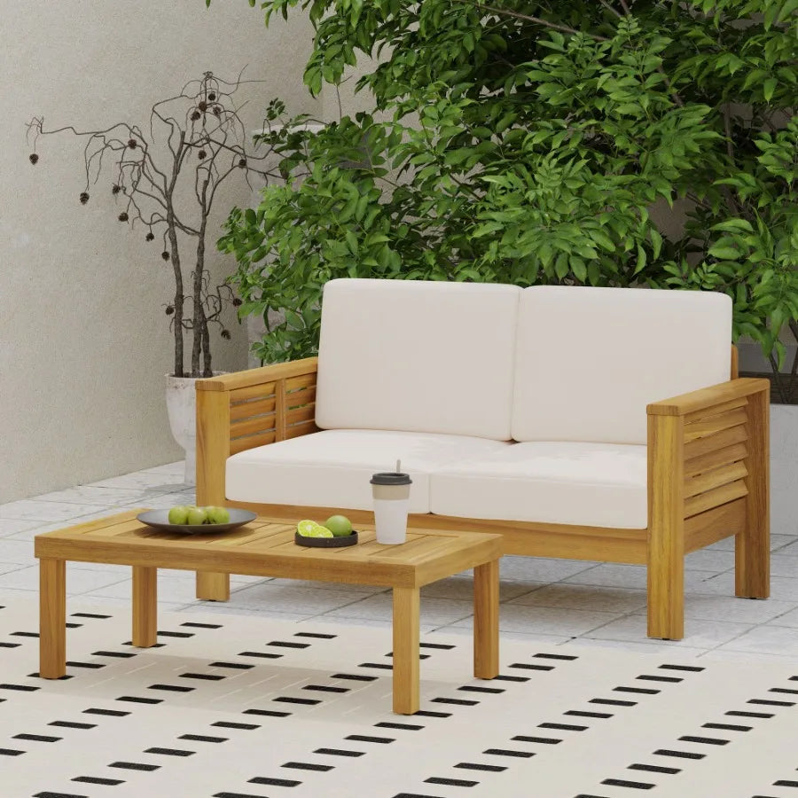 Teak Acacia Wood Loveseat and Coffee Table Set