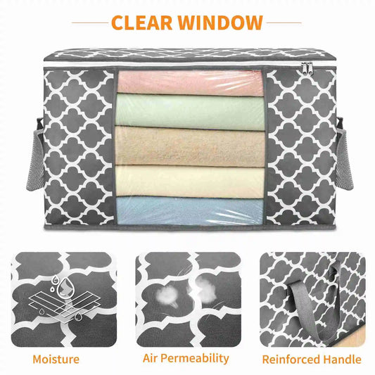 Clothes storage bag printed with 2 pieces of gray color for storing clothes, blankets, toys, bedding