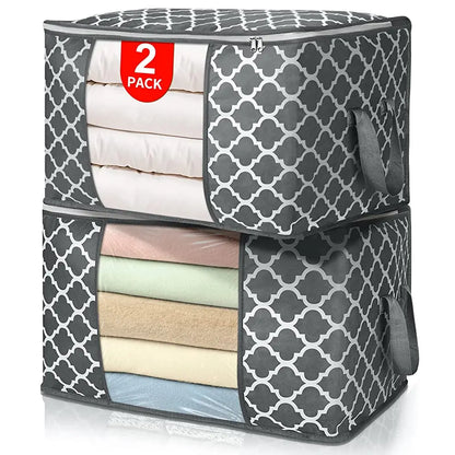 Clothes storage bag printed with 2 pieces of gray color for storing clothes, blankets, toys, bedding
