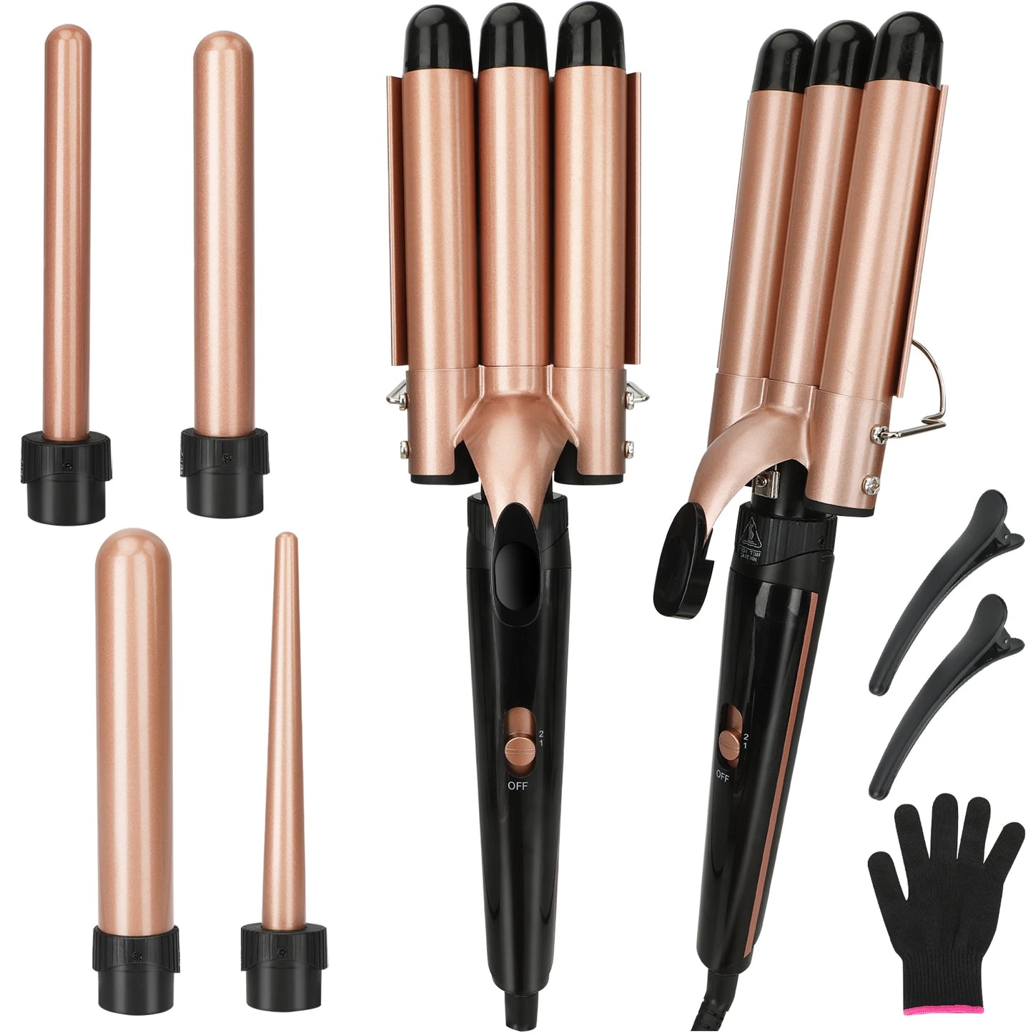 Professional Hair Curling Iron 5 in 1 Ceramic Triple Barrel Electric Heating Curler Irons Hair Waver Hair Salon Styling Tools