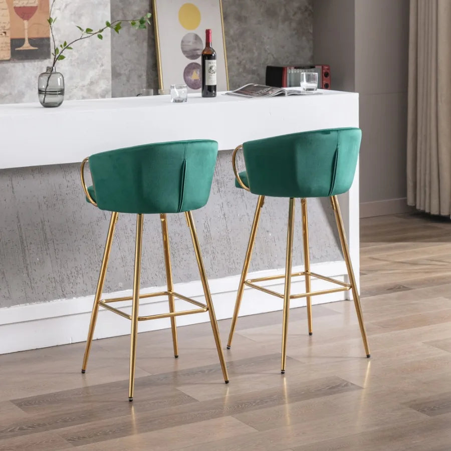 Velvet + Golden Leg Simple Bar Stool