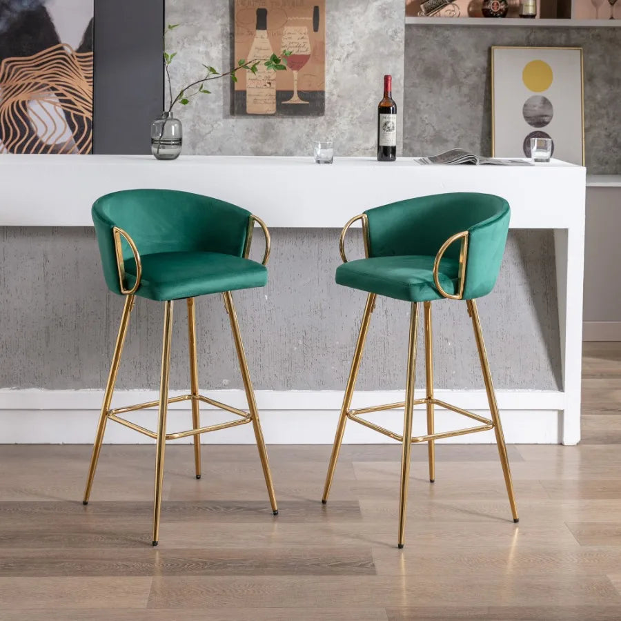 Velvet + Golden Leg Simple Bar Stool