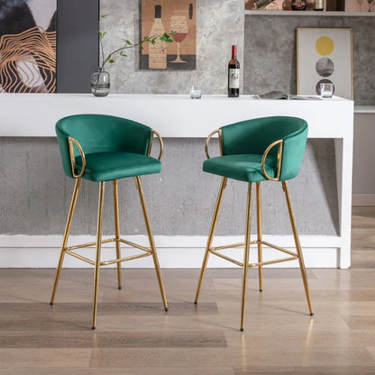 Velvet + Golden Leg Simple Bar Stool