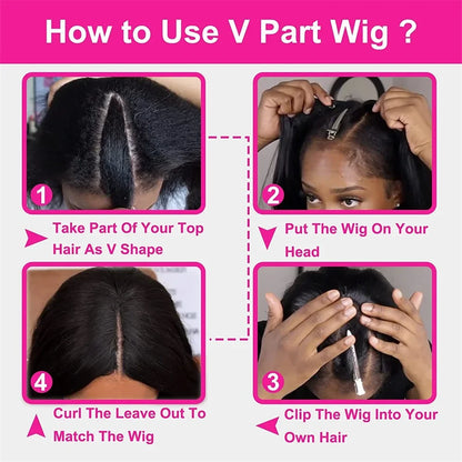 Straight V Part Wig 100% Human Hair 1
