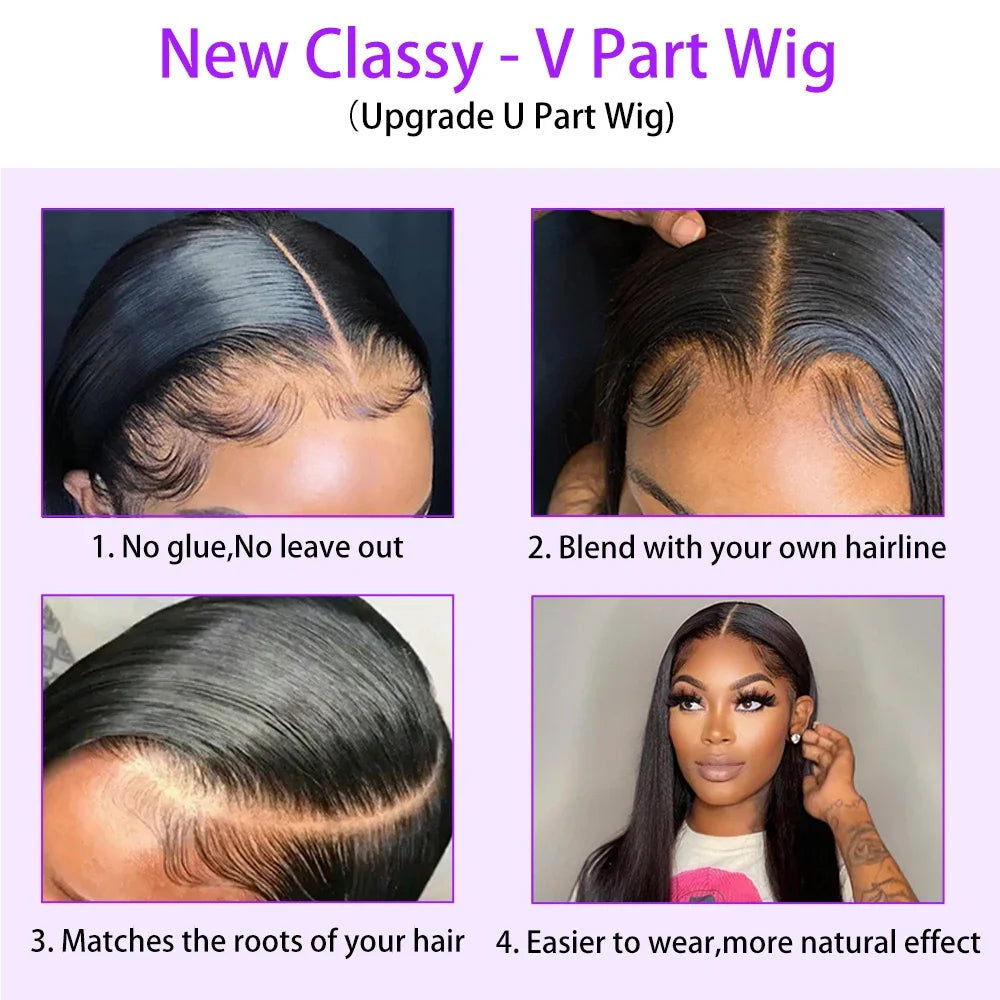 Straight V Part Wig 100% Human Hair 1