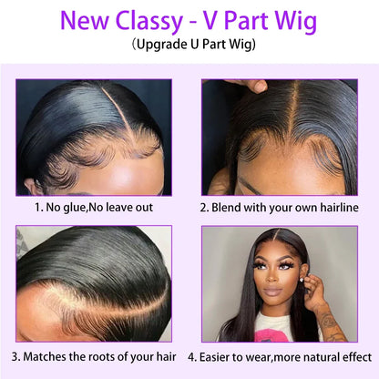 Straight V Part Wig 100% Human Hair 1