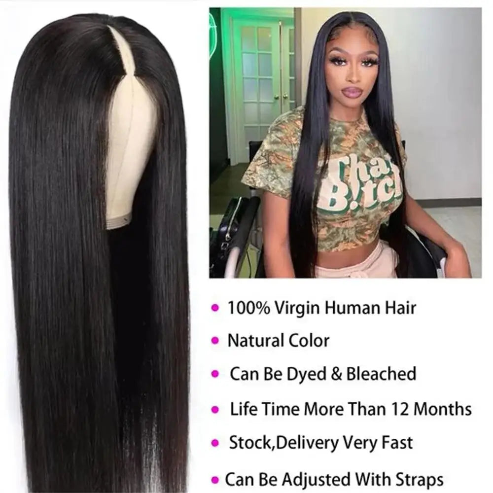 Straight V Part Wig 100% Human Hair 1
