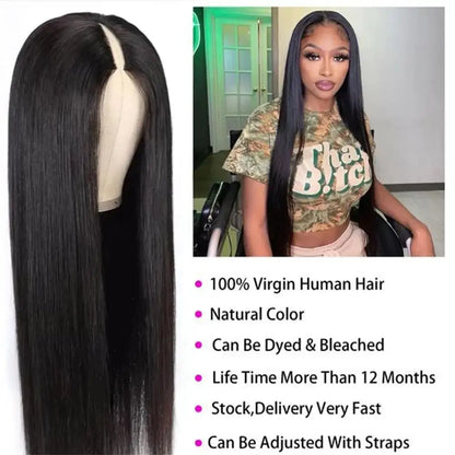 Straight V Part Wig 100% Human Hair 1