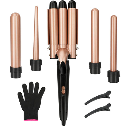 Professional Hair Curling Iron 5 in 1 Ceramic Triple Barrel Electric Heating Curler Irons Hair Waver Hair Salon Styling Tools