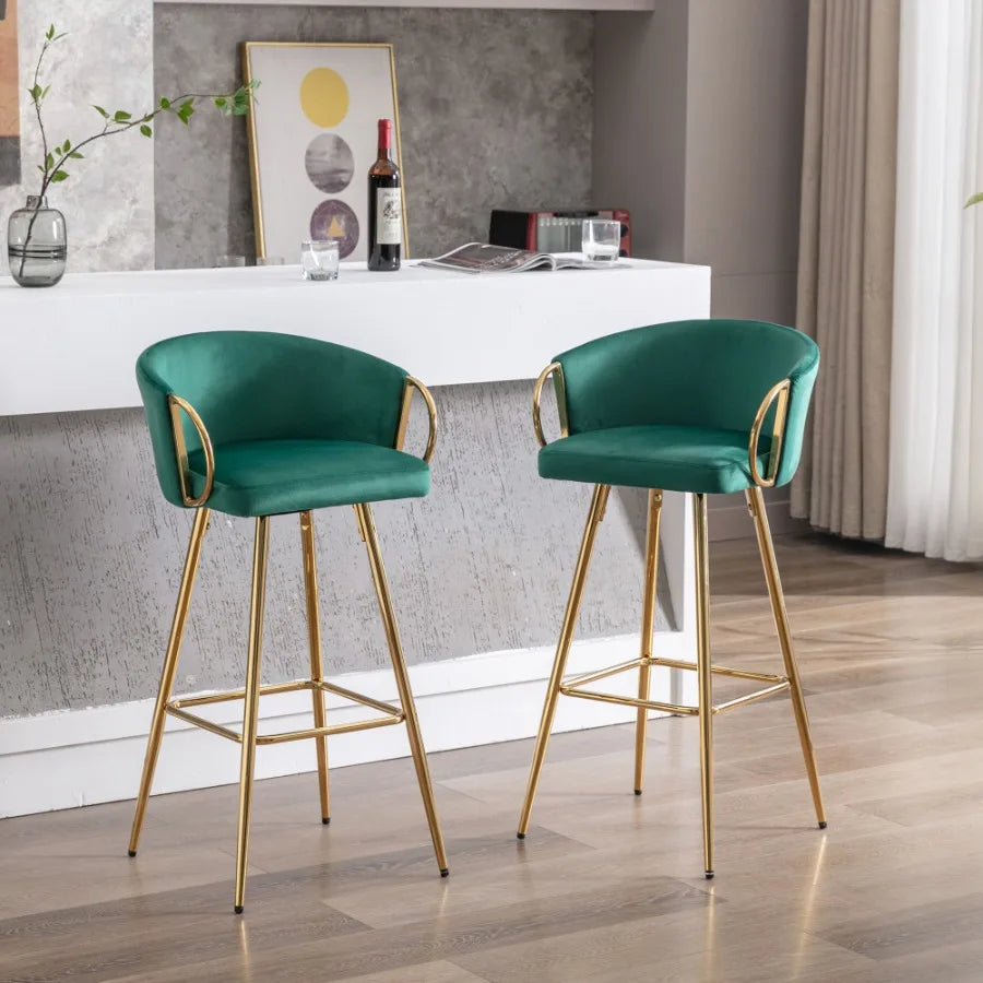 Velvet + Golden Leg Simple Bar Stool