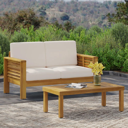 Teak Acacia Wood Loveseat and Coffee Table Set