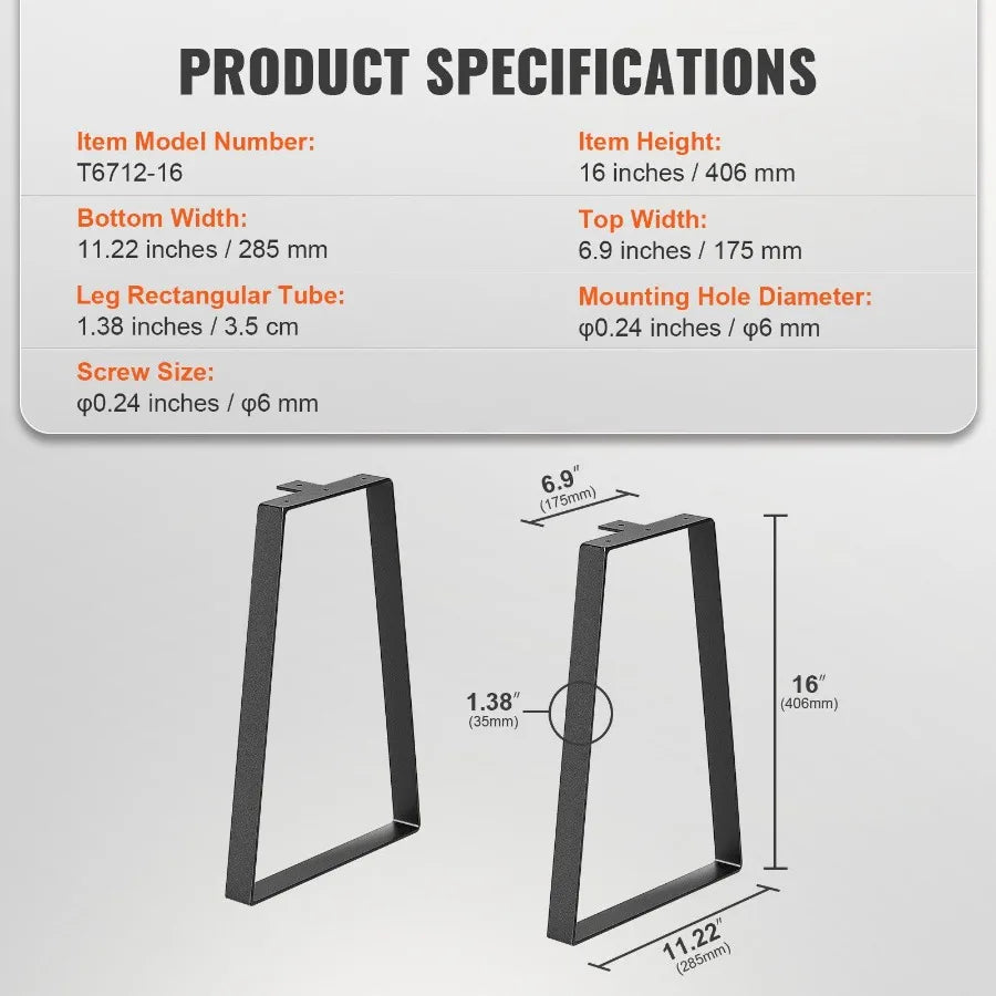 16 inch Trapezoid Steel Table Legs Replacement