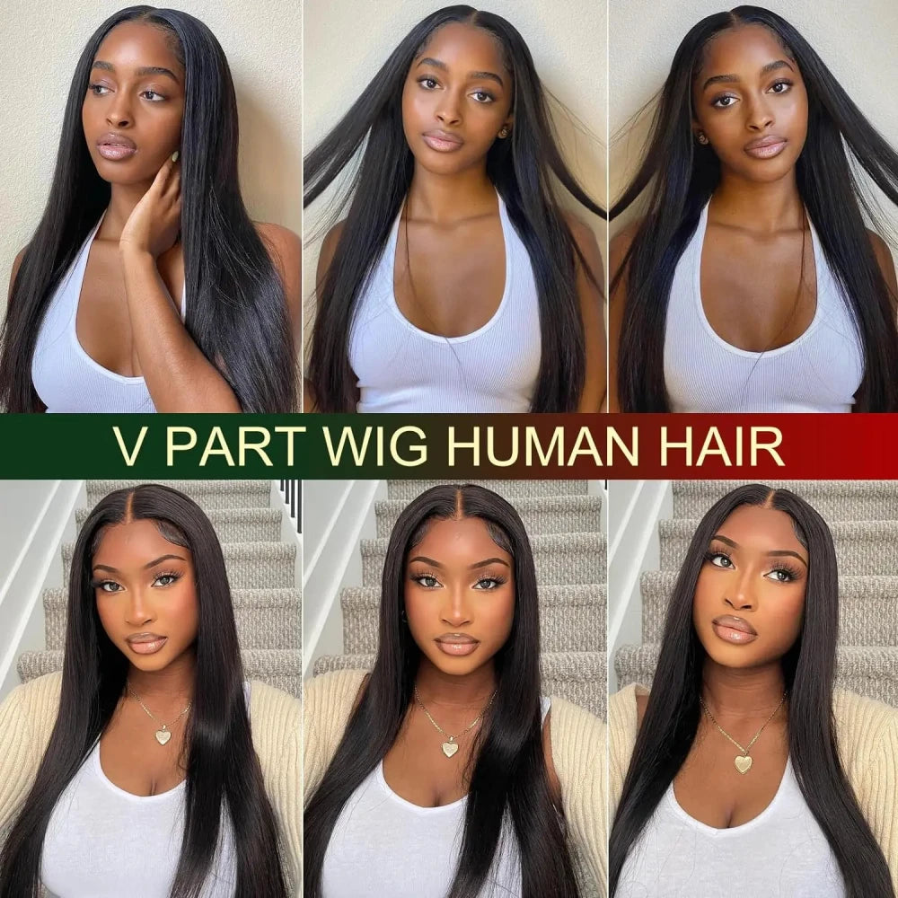 Straight V Part Wig 100% Human Hair 1