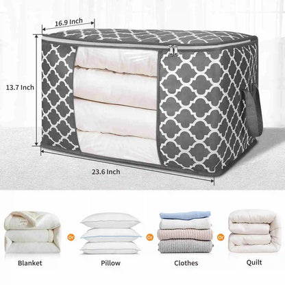 Clothes storage bag printed with 2 pieces of gray color for storing clothes, blankets, toys, bedding