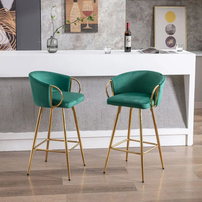Velvet + Golden Leg Simple Bar Stool